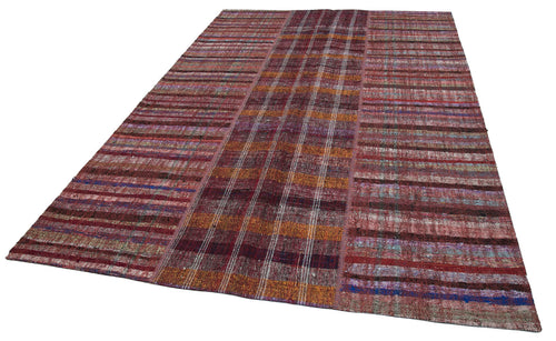 Handmade Area Rug - Red Patchwork Carpet 6'8"x9'10" | Cotton Wool Vintage Turkish