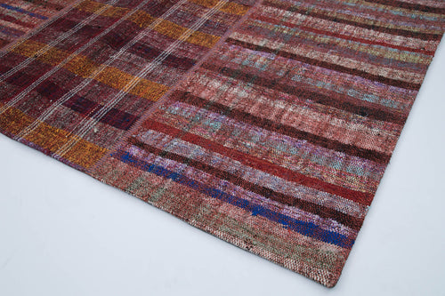Handmade Area Rug - Red Patchwork Carpet 6'8"x9'10" | Cotton Wool Vintage Turkish