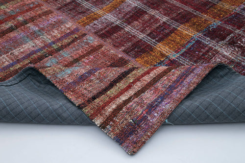 Handmade Area Rug - Red Patchwork Carpet 6'8"x9'10" | Cotton Wool Vintage Turkish