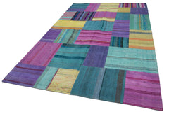 Kirk Yama Grey Patchwork Cotton Wool Handmade Area Rug 6'7'' x 9'11''