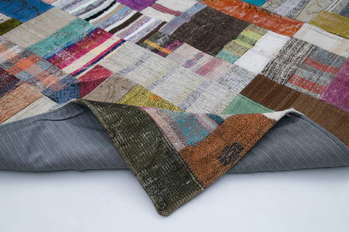 Kirk Yama Grey Patchwork Cotton Wool Handmade Area Rug 6'7'' x 10'0''