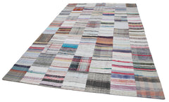 Handmade Area Rug - White Patchwork Cotton Wool Rug 6'8" x 9'11" Durable Soft Texture