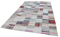 Kirk Yama White Patchwork Cotton Wool Handmade Area Rug 6'7'' x 9'11''