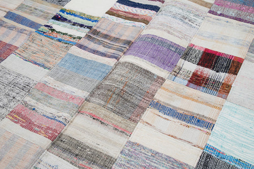 Kirk Yama White Patchwork Cotton Wool Handmade Area Rug 6'7'' x 9'11''