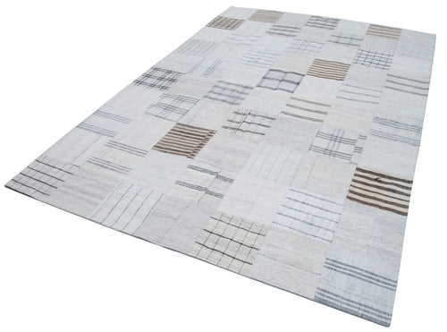 Handmade Area Rug - Kirk Yama Beige Patchwork Cotton Wool Carpet 6'8''x9'10''