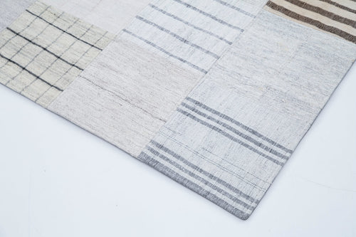 Handmade Area Rug - Kirk Yama Beige Patchwork Cotton Wool Carpet 6'8''x9'10''