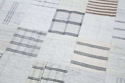 Handmade Area Rug - Kirk Yama Beige Patchwork Cotton Wool Carpet 6'8''x9'10''