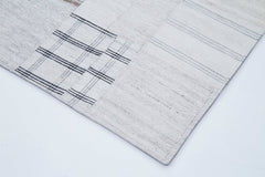 Handmade Area Rug - Beige Patchwork Cotton Wool Vintage Turkish Carpet 6'8''x9'10''