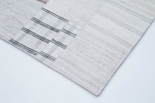 Handmade Area Rug - Beige Patchwork Cotton Wool Vintage Turkish Carpet 6'8''x9'10''