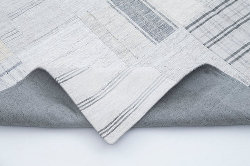 Handmade Area Rug - Beige Patchwork Cotton Wool Vintage Turkish Carpet 6'8''x9'10''