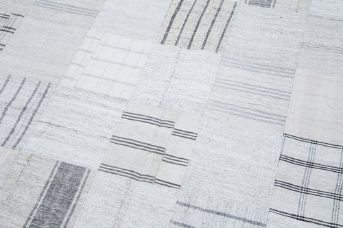 Handmade Area Rug - Beige Patchwork Cotton Wool Vintage Turkish Carpet 6'8''x9'10''