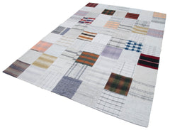 Kirk Yama Beige Patchwork Cotton Wool Handmade Area Rug 6'8'' x 9'10''
