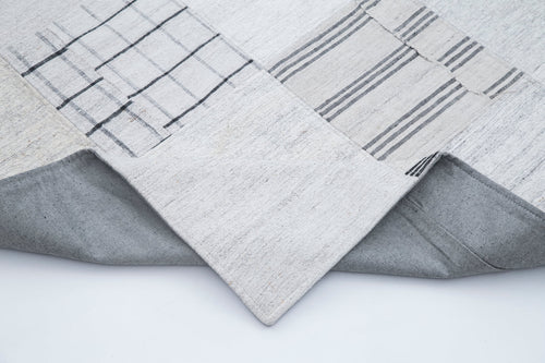 Handmade Area Rug | Beige Patchwork Turkish Wool Cotton 6x9 Vintage Carpet