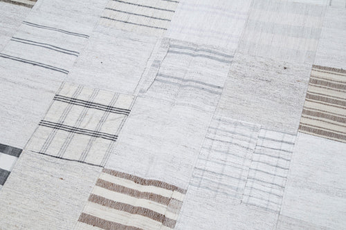 Handmade Area Rug | Beige Patchwork Turkish Wool Cotton 6x9 Vintage Carpet