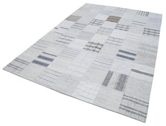 Handmade Area Rug - Beige Patchwork Cotton Wool Turkish Carpet 6'8''x9'10''