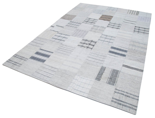 Handmade Area Rug - Beige Patchwork Cotton Wool Turkish Carpet 6'8''x9'10''