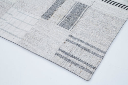 Handmade Area Rug - Beige Patchwork Cotton Wool Turkish Carpet 6'8''x9'10''
