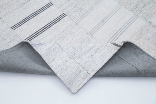 Handmade Area Rug - Beige Patchwork Cotton Wool Turkish Carpet 6'8''x9'10''