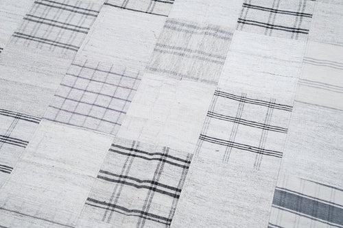 Handmade Area Rug - Beige Patchwork Cotton Wool Turkish Carpet 6'8''x9'10''