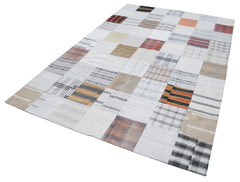 Handmade Area Rug - Grey Patchwork Cotton Wool Vintage Hand Woven Carpet 6'8''x9'11''