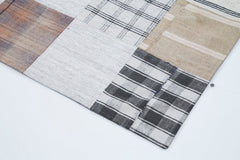 Handmade Area Rug - Grey Patchwork Cotton Wool Vintage Hand Woven Carpet 6'8''x9'11''
