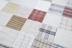 Handmade Area Rug - Grey Patchwork Cotton Wool Vintage Hand Woven Carpet 6'8''x9'11''