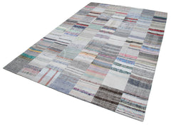 Kirk Yama Grey Patchwork Cotton Wool Handmade Area Rug 6'7'' x 9'9''