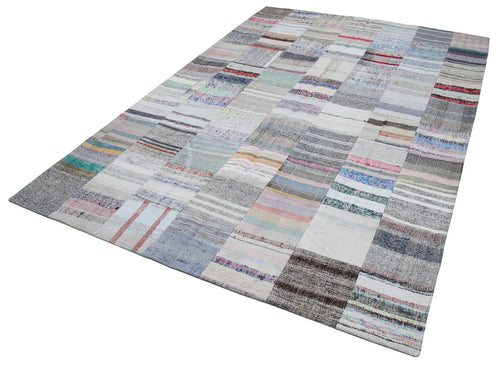 Kirk Yama Grey Patchwork Cotton Wool Handmade Area Rug 6'7'' x 9'9''