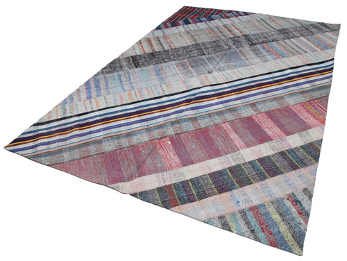 Handmade Area Rug - Kirk Yama Grey Patchwork Cotton Wool Carpet 6'8''x9'11''