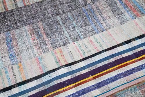 Handmade Area Rug - Kirk Yama Grey Patchwork Cotton Wool Carpet 6'8''x9'11''