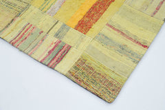 Handmade Area Rug – Yellow Patchwork Cotton Wool Vintage Turkish Carpet 6'8''x9'9''