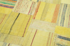 Handmade Area Rug – Yellow Patchwork Cotton Wool Vintage Turkish Carpet 6'8''x9'9''