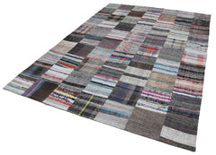 Kirk Yama Grey Patchwork Cotton Wool Handmade Area Rug 6'11'' x 9'9''