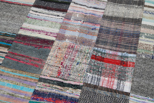 Kirk Yama Grey Patchwork Cotton Wool Handmade Area Rug 6'11'' x 9'9''