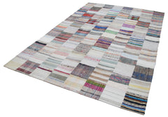 Kirk Yama Grey Patchwork Cotton Wool Handmade Area Rug 6'8'' x 9'11''