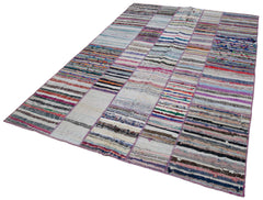 Kirk Yama Grey Patchwork Cotton Wool Handmade Area Rug 6'6'' x 9'6''