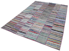 Handmade Area Rug – Vintage Grey Patchwork Carpet With Wool Cotton Blend