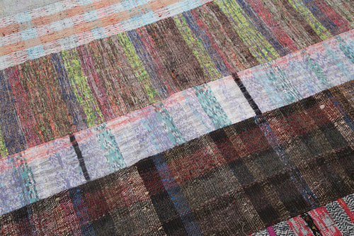 Handmade Area Rug - Kirk Yama Grey Patchwork Cotton Wool Carpet 6'6''x10'