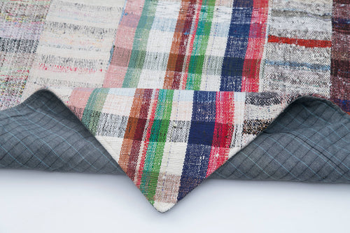 Handmade Area Rug – Grey Patchwork Turkish Wool Cotton Vintage Carpet 6'8"x10'0"