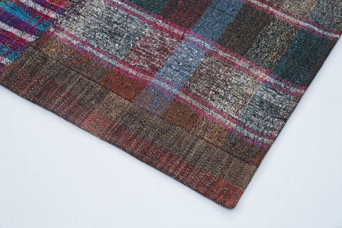 Handmade Area Rug – Grey Patchwork Style Carpet with Wool Cotton Weave 6'7"x9'11"
