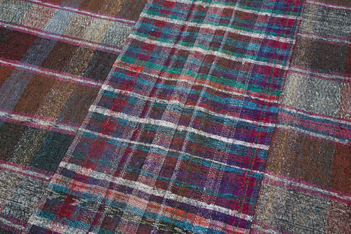 Handmade Area Rug – Grey Patchwork Style Carpet with Wool Cotton Weave 6'7"x9'11"