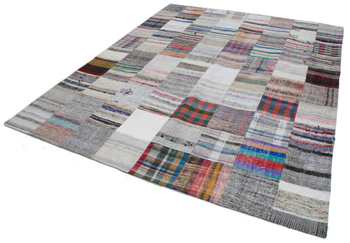 Handmade Area Rug - Grey Patchwork Turkish Cotton Wool Carpet 7'10''x9'10''