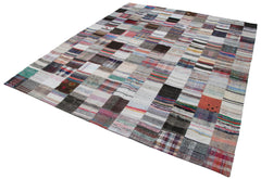 Kirk Yama Grey Patchwork Cotton Wool Handmade Area Rug 7'11'' x 9'10''
