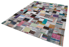Handmade Area Rug – Vintage Grey Patchwork Cotton Wool Carpet 8'1'' x 10'1''