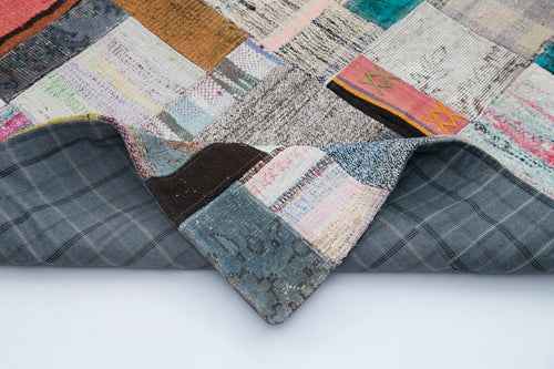 Handmade Area Rug – Vintage Grey Patchwork Cotton Wool Carpet 8'1'' x 10'1''