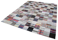 Kirk Yama Grey Patchwork Cotton Wool Handmade Area Rug 7'11'' x 9'9''
