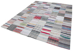 Handmade Area Rug - Kirk Yama Grey Patchwork Cotton Wool Carpet 8'2''x10'