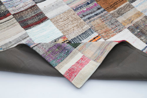 Kirk Yama Grey Patchwork Cotton Wool Handmade Area Rug 7'11'' x 9'10''