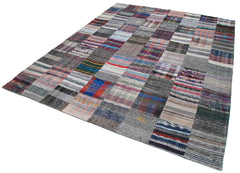 Kirk Yama Grey Patchwork Cotton Wool Handmade Area Rug 7'10'' x 9'9''