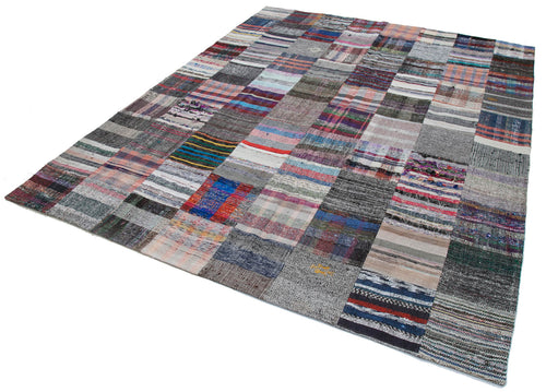 Kirk Yama Grey Patchwork Cotton Wool Handmade Area Rug 7'10'' x 9'9''